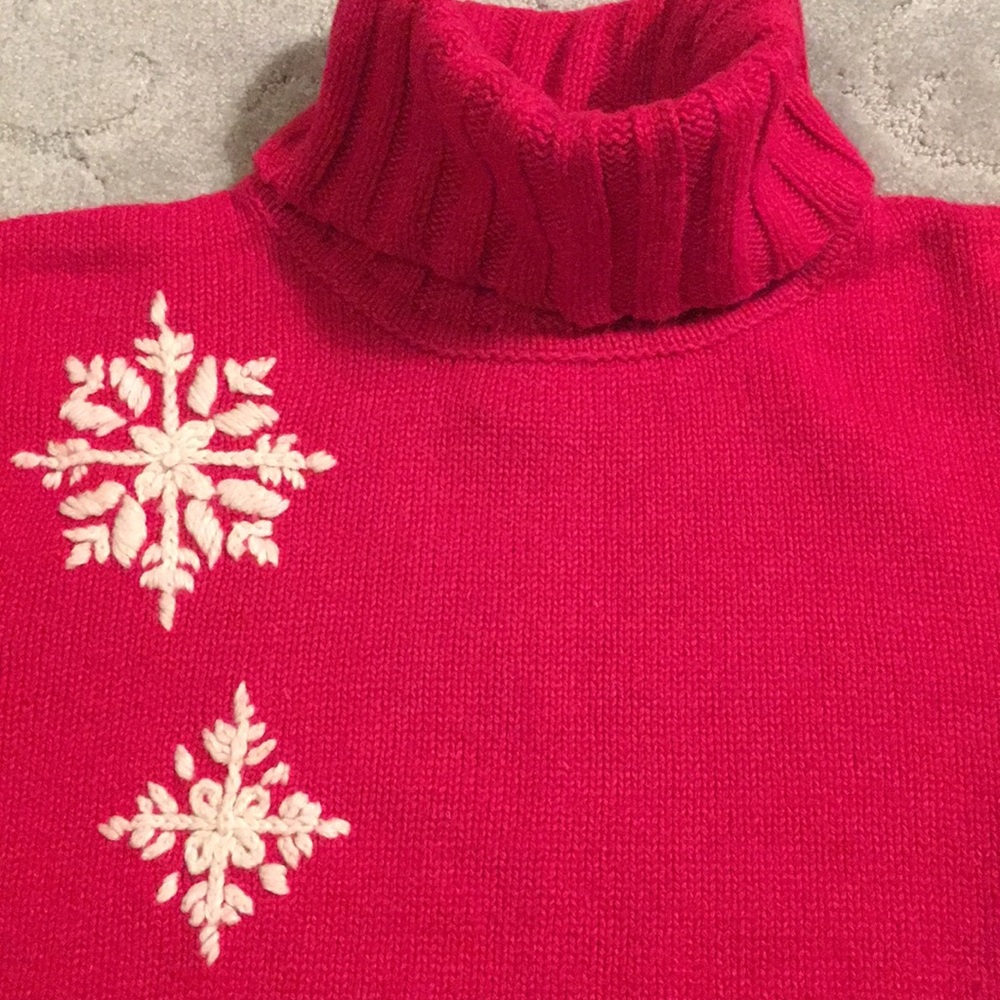 Cropped Soft Red Sonoma Sweater with embroidered snowflakes